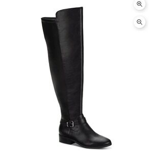 Kimball Black Faux Leather Elastic Back Knee High Riding Boots Womens Size 7.5